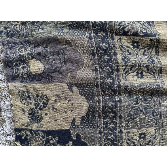 Pashmina Silk Pashmina Blend Gold Black Paisley Shawl Wrap Scarf 27 X 74 Fringe - Picture 4 of 9